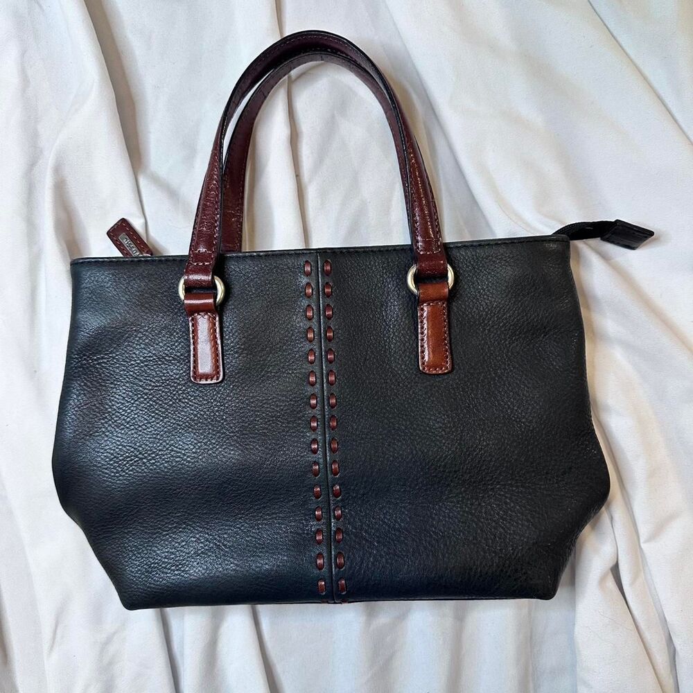 Vintage Fossil Purse , Genuine Leather Mini Tote Bag / Purse Black & Brown